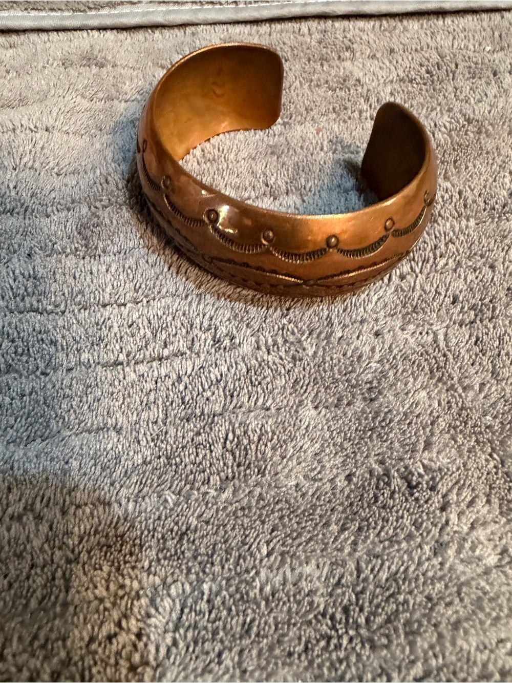 Vintage Navajo Native American Brass Cuff Bracelet Signed AT